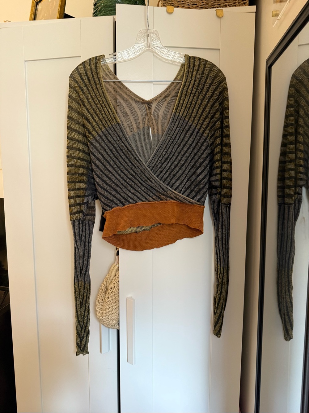 Free People Olive Green and Rust Striped Wrap Crop Top